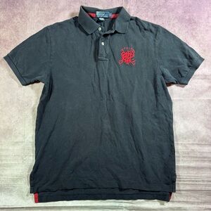 Vtg Polo Ralph Lauren Crossed Mallet RPLC Logo Black Polo Shirt Men’s Sz Large